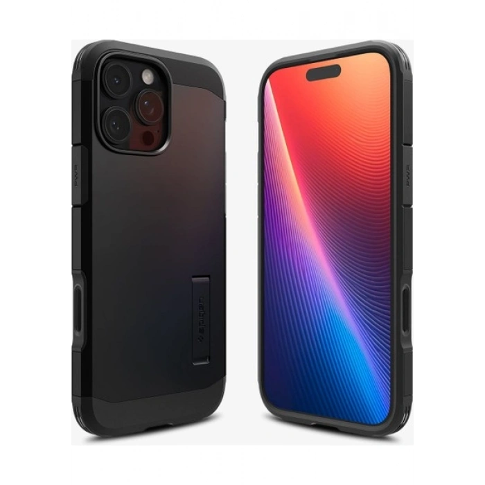 Spigen Apple iPhone 16 Pro ile Uyumlu Ekstra Dayanıklı MagSafe Kılıf Tough Armor Ai T Force Kamera Butonu Hava Kanalı Teknolojisi™ Askeri Sınıf Koruma MagFit KickStandlı Black Katman Kapak - ACS08510
