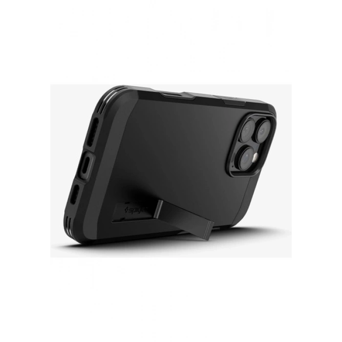 Spigen Apple iPhone 16 Pro ile Uyumlu Ekstra Dayanıklı MagSafe Kılıf Tough Armor Ai T Force Kamera Butonu Hava Kanalı Teknolojisi™ Askeri Sınıf Koruma MagFit KickStandlı Black Katman Kapak - ACS08510