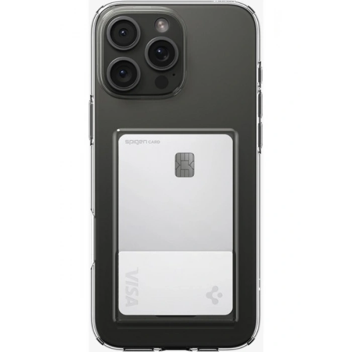 Spigen Apple iPhone 16 Pro Max ile Uyumlu ince Kılıf Crystal Slot Sararmaya Dayanıklı DuraClear™ Hava Kanalı Teknolojisi™ Askeri Sınıf Koruma Crystal Clear Cüzdanlı Şeffaf Kapak - ACS08011
