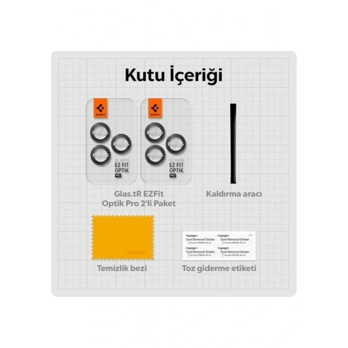 Spigen Apple iPhone 17 Pro Max / 17 Pro / 16 Pro Max / 16 Pro / 15 Pro Max / 15 Pro / 14 Pro Max ile Uyumlu Kamera Lens Camı Koruyucu Kolay Kurulum GLAS.tR EZ Fit Optik Pro 2 Adet Black - AGL05205
