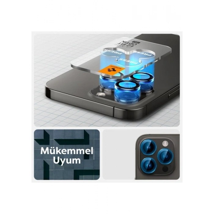 Spigen Apple iPhone 17 Pro Max / 17 Pro / 16 Pro Max / 16 Pro / 15 Pro Max / 15 Pro / 14 Pro Max ile Uyumlu Kamera Lens Camı Koruyucu Kolay Kurulum GLAS.tR EZ Fit Optik Pro 2 Adet Black - AGL05205