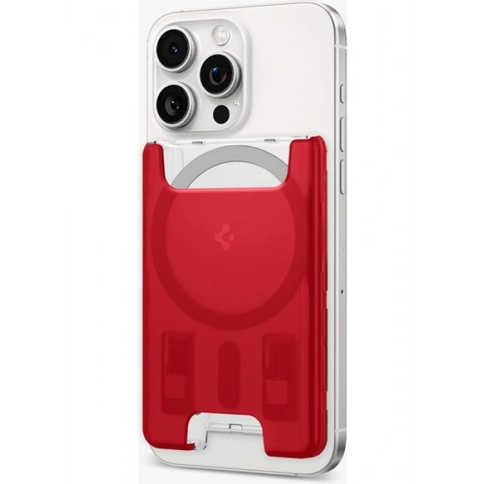 Spigen Apple iPhone için MagSafe özellikli 3 Kartlı Manyetik Cüzdan Classic C1 Wallet Ruby - AFA07399