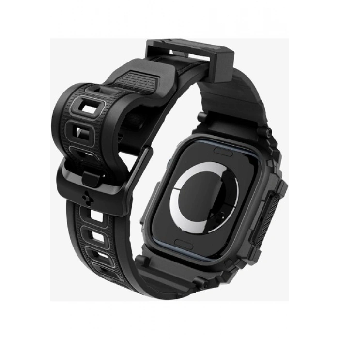 Spigen Apple Watch 46mm Seri 11/10 ile Uyumlu Kılıf & Kordon Kayış Rugged Armor Pro Matte Black - ACS08604