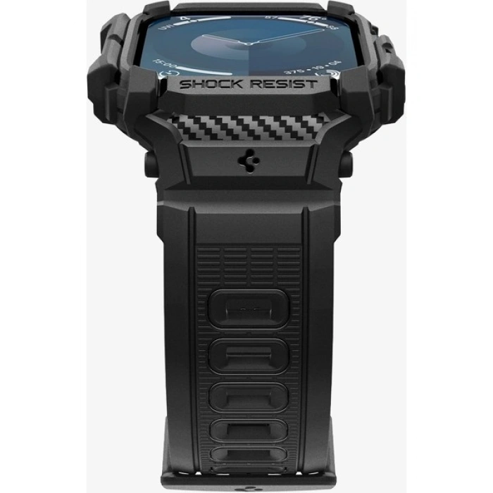 Spigen Apple Watch 46mm Seri 11/10 ile Uyumlu Kılıf & Kordon Kayış Rugged Armor Pro Matte Black - ACS08604
