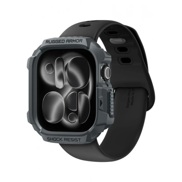 Spigen Apple Watch 46mm Seri 11/10 ile Uyumlu Kılıf Rugged Armor 2 Matte Black - ACS10499