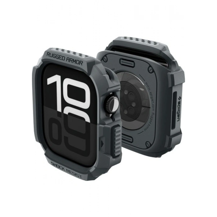 Spigen Apple Watch 46mm Seri 11/10 ile Uyumlu Kılıf Rugged Armor 2 Matte Black - ACS10499