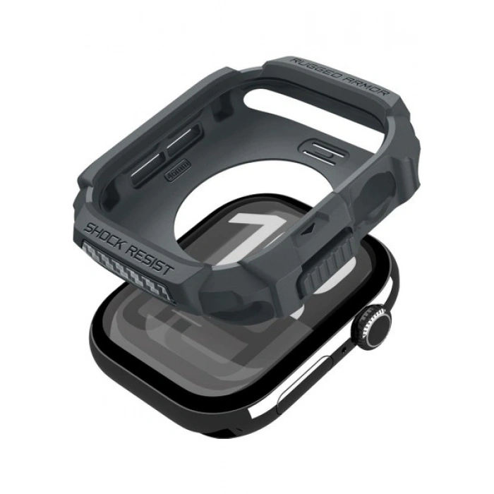 Spigen Apple Watch 46mm Seri 11/10 ile Uyumlu Kılıf Rugged Armor 2 Matte Black - ACS10499