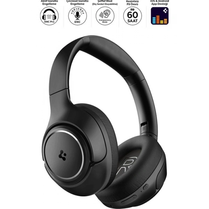 Spigen Audio Kulak Üstü P10 Bluetooth Kablosuz Kulaklık - ANC Pro Aktif Gürültü Engelleme + ENC 5 Mikrofon - 40mm Titanyum Sürücü - 60 Saat Pil - iOS & Android EQ App Şeffaf & Gaming Mod - ASD09691
