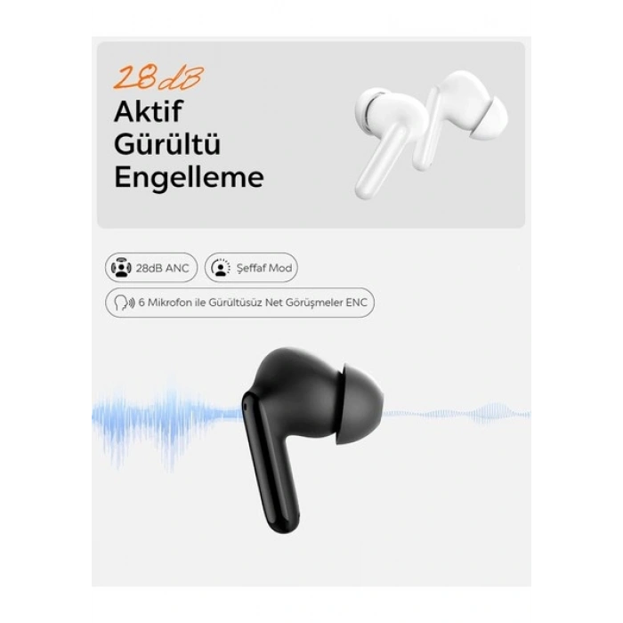 Spigen Audio TWS S10 Bluetooth Kablosuz Kulaklık - ANC Aktif Gürültü Engelleme + ENC 6 Mikrofon - 10mm Sürücü - 30 Saat Pil - iOS & Android EQ App Şeffaf & Gaming Mod iPX4 Beyaz - ASD07962