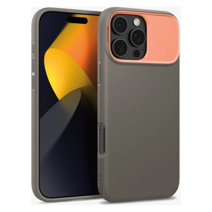 Spigen Caseology Apple iPhone 16 Pro Max ile Uyumlu Silikon MagSafe Kılıf Nano Pop Mag Standlı Hava Kanalı Teknolojisi™ Askeri Sınıf Koruma Papaya Gray Kaymaz Kapak - ACS08303