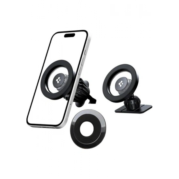 Spigen MagSafe Araç içi Telefon Tutucu 2in1 Air Vent & Dashboard (Ön Konsol ve Havalandırma Izgara ile Uyumlu) Kısa Versiyon iPhone & MagFit ile Uyumlu + Dahili Metal Halka MTF13 Silver - ACP08315