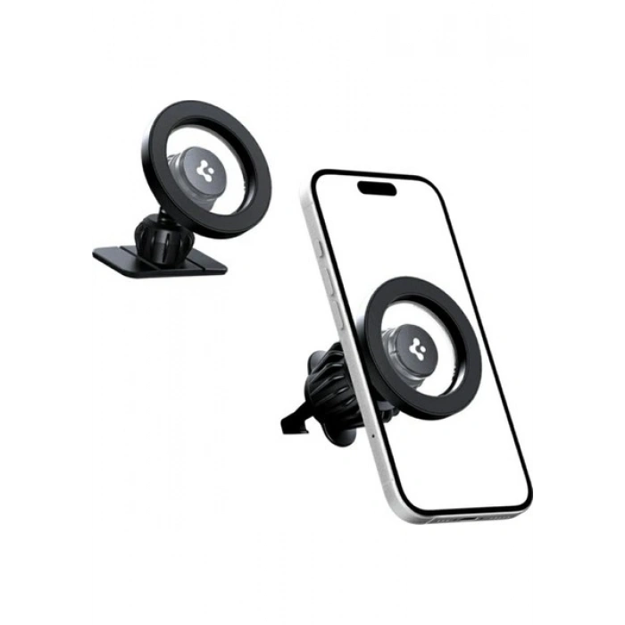 Spigen MagSafe Araç içi Telefon Tutucu 2in1 Air Vent & Dashboard (Ön Konsol ve Havalandırma Izgara ile Uyumlu) Kısa Versiyon iPhone & MagFit ile Uyumlu + Dahili Metal Halka MTF13 Silver - ACP08315