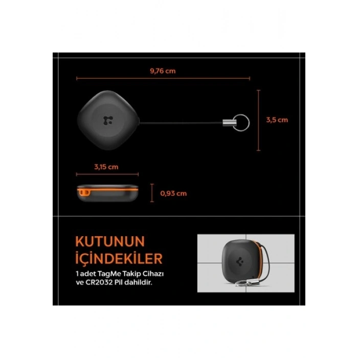 Spigen TagMe Tracker Apple iOS Uyumlu Akıllı GPS Takip Cihazı Bluetooth ile Kolay Kurulum (Değiştirilebilir Pil) Black - AHP07580
