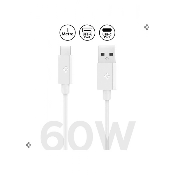Spigen USB-A to USB-C 1 Metre Kablo 60W Güç / Hızlı Şarj / 480 Mbps Data Aktarım Hızı Type-C Ekstra Dayanıklı White - ACA08715