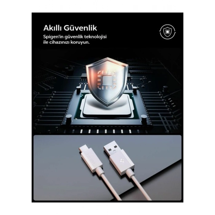 Spigen USB-A to USB-C 1 Metre Kablo 60W Güç / Hızlı Şarj / 480 Mbps Data Aktarım Hızı Type-C Ekstra Dayanıklı White - ACA08715