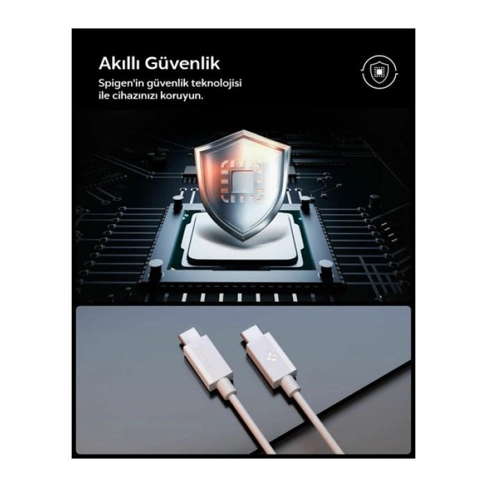 Spigen USB-C to USB-C 1 Metre Kablo 60W Güç / PPS 2.0 Desteği Super Hızlı Şarj / 480 Mbps Data Aktarım Hızı Type-C Ekstra Dayanıklı Black - ACA08718