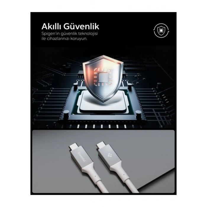 Spigen USB-C to USB-C 1.2 Metre Kablo 240W Güç / PPS 2.0 Desteği Super Hızlı Şarj / 40Gbps (E-Marker Çip) Data Aktarım Hızı / 8K Görüntü Aktarım / PD USB4 Gen3 Type-C Ekstra Dayanıklı White - ACA08776