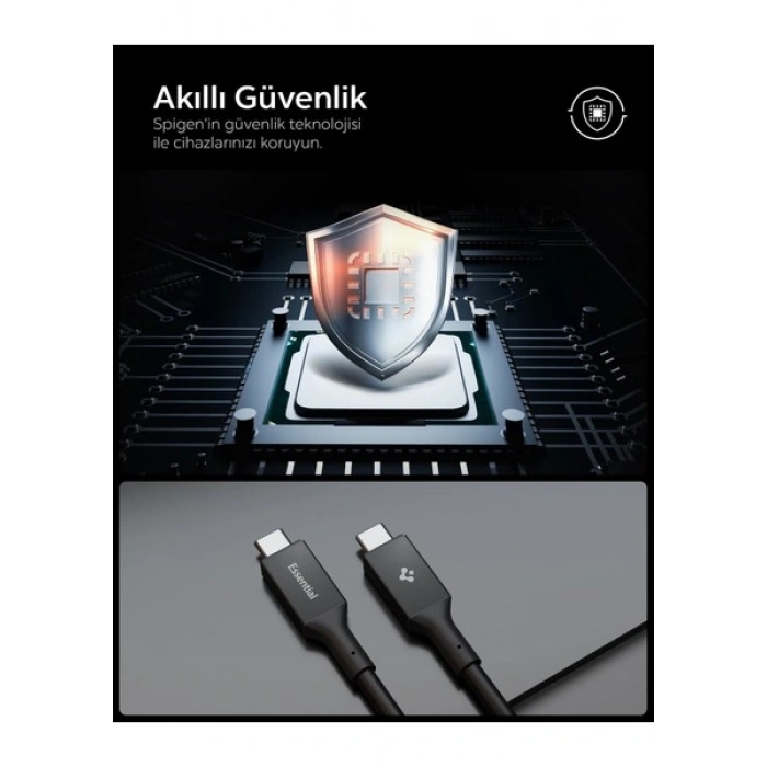 Spigen USB-C to USB-C 1.2 Metre Kablo 240W Güç / PPS 2.0 Desteği Super Hızlı Şarj / 40Gbps (E-Marker Çip) Data Aktarım Hızı / 8K Görüntü Aktarım / PD USB4 Gen3 Type-C Ekstra Dayanıklı Black - ACA09461