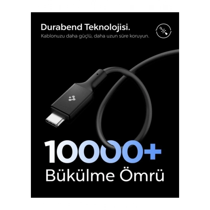 Spigen USB-C to USB-C 1.2 Metre Kablo 240W Güç / PPS 2.0 Desteği Super Hızlı Şarj / 40Gbps (E-Marker Çip) Data Aktarım Hızı / 8K Görüntü Aktarım / PD USB4 Gen3 Type-C Ekstra Dayanıklı Black - ACA09461