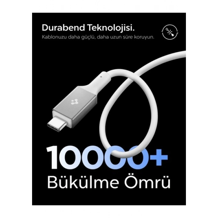 Spigen USB-C to USB-C 2 Metre Kablo 100W Güç / PPS 2.0 Desteği Super Hızlı Şarj / 5 Gbps (E-Marker Çip) Data Aktarım Hızı / PD USB 3.2 Type-C Ekstra Dayanıklı MFI Lisanslı White - ACA08775