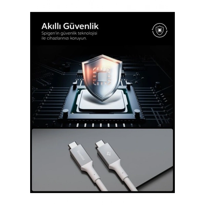 Spigen USB-C to USB-C 2 Metre Kablo 100W Güç / PPS 2.0 Desteği Super Hızlı Şarj / 5 Gbps (E-Marker Çip) Data Aktarım Hızı / PD USB 3.2 Type-C Ekstra Dayanıklı MFI Lisanslı White - ACA08775