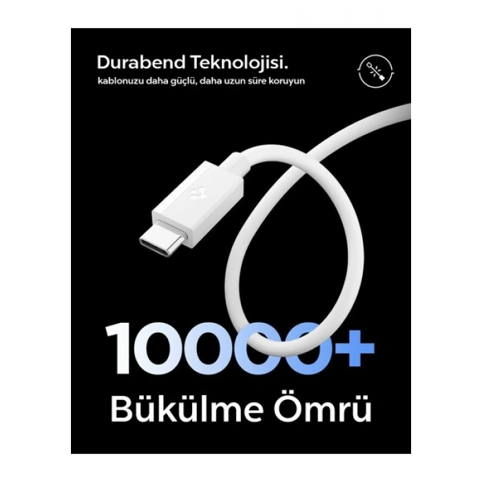 Spigen USB-C to USB-C 2 Metre Kablo 60W Güç / PPS 2.0 Desteği Super Hızlı Şarj / 480 Mbps Data Aktarım Hızı Type-C Ekstra Dayanıklı Black - ACA08720
