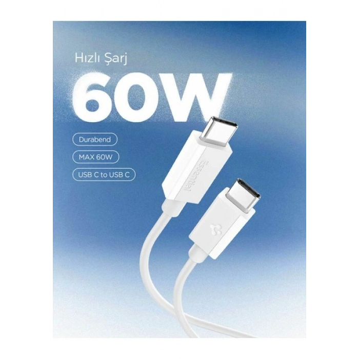 Spigen USB-C to USB-C 2 Metre Kablo 60W Güç / PPS 2.0 Desteği Super Hızlı Şarj / 480 Mbps Data Aktarım Hızı Type-C Ekstra Dayanıklı White - ACA08719