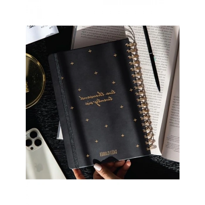 Spiralli Günlük Ajanda - 12 Aylık, Siyah, 17x24 cm