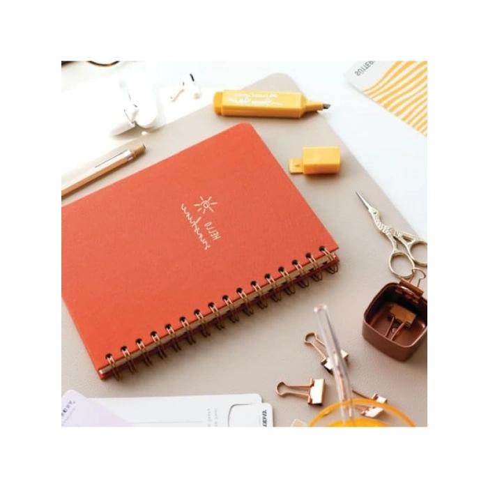 Spiralli Sert Kapak Keten Düz Not Defteri - A5 Boyut