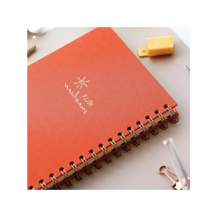 Spiralli Sert Kapak Keten Noktalı Not Defteri - Mercan