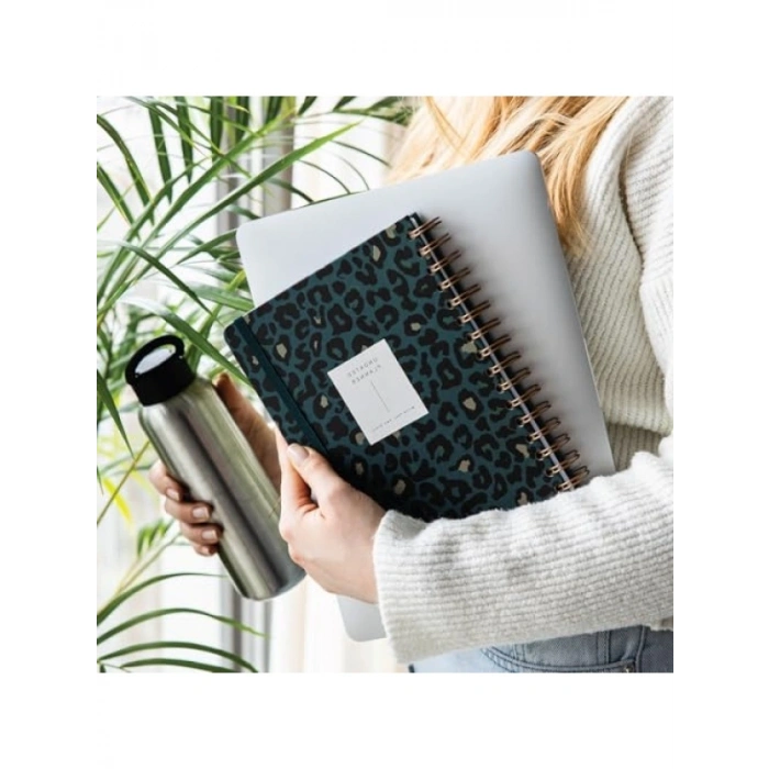 Spiralli Süresiz Planlayıcı Ajanda - Yeşil Leopar (15x21 cm)