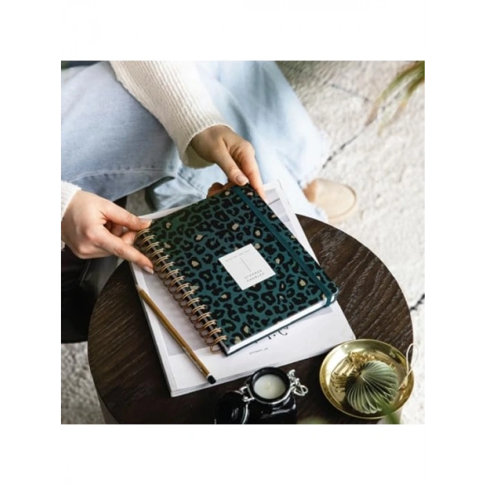Spiralli Süresiz Planlayıcı Ajanda - Yeşil Leopar (15x21 cm)