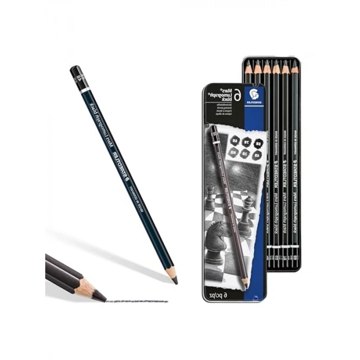 Staedtler 100B G6 Mars Lumograph Black Kurşun Kalem 6lı Metal Kutuda 8B, 6B, 2 Adet 4B, 2 Adet 2B