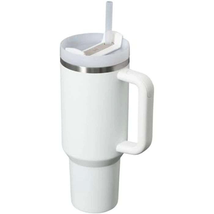 Buz Beyazı Renkli Pipetli Termos Bardak, 1.18 L Kapasite ile