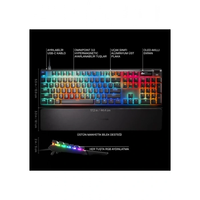 Steelseries Apex Pro Gen 3 Omnipoint 3.0 Hipermanyetik Switch Rgb Mekanik Oyuncu Klavyesi (Uk