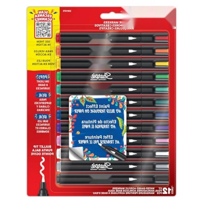 Su Bazlı Akrilik Boya Kalemi - 12 Adet Yuvarlak Uçlu