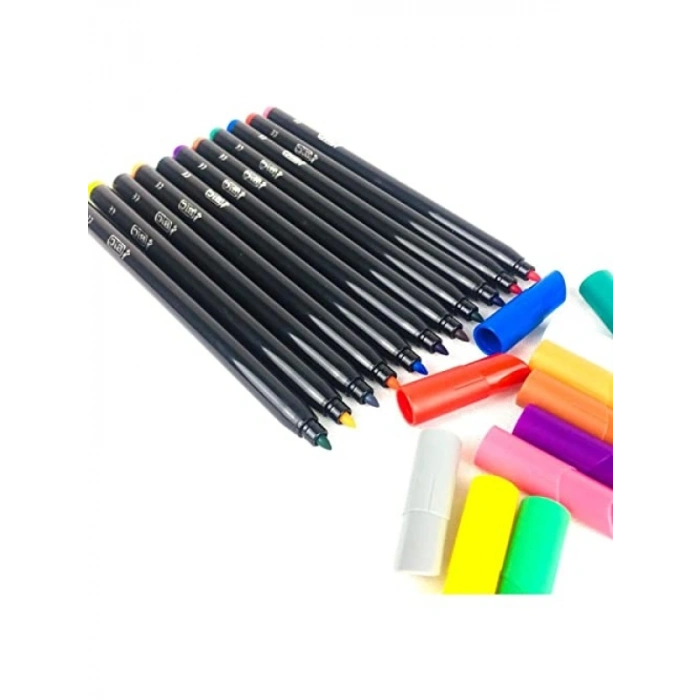 Su Bazlı Mürekkep ile 12 Renkli Keçeli Boyama Kalemi Seti