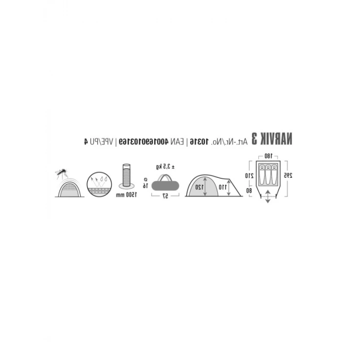 Su Geçirmez 3 Kişilik Narvik Çadır