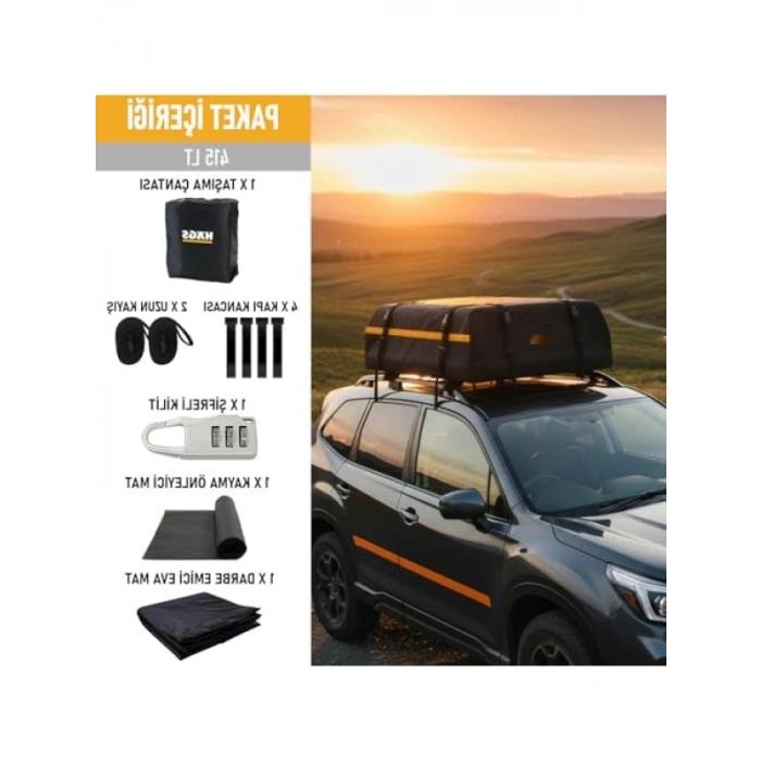 Su Geçirmez Araç Üstü Bagaj Çantası, 415L, Siyah-Turuncu