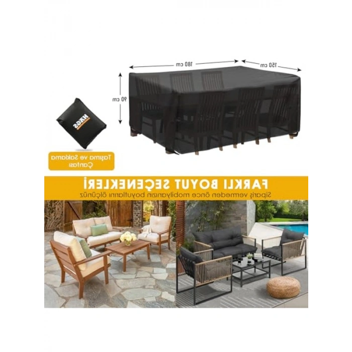Su Geçirmez Bahçe Masa Örtüsü, Heavy Duty Oxford Kumaş, Siyah