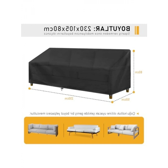 Su Geçirmez Bahçe Mobilya Kılıfı, Çift Kişilik Koltuk Koruma Örtüsü, 230-105-80cm - Siyah