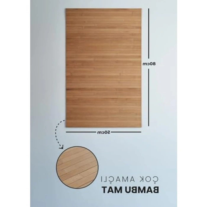 Su Geçirmez Bambu Kaymaz Banyo Paspası - 65x45 cm