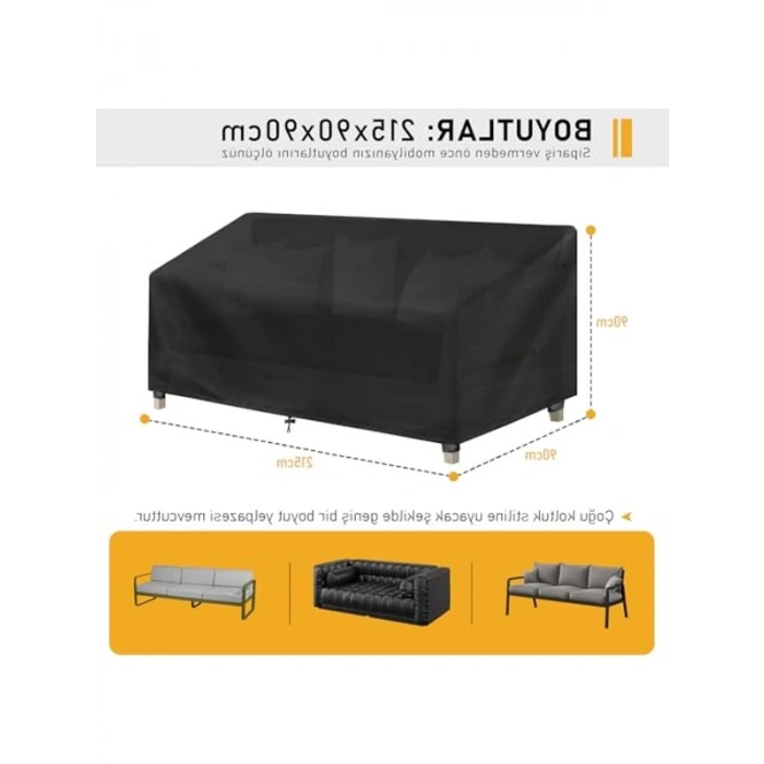 Su Geçirmez Çift Kişilik Koltuk Örtüsü, 215-90-90cm - Siyah