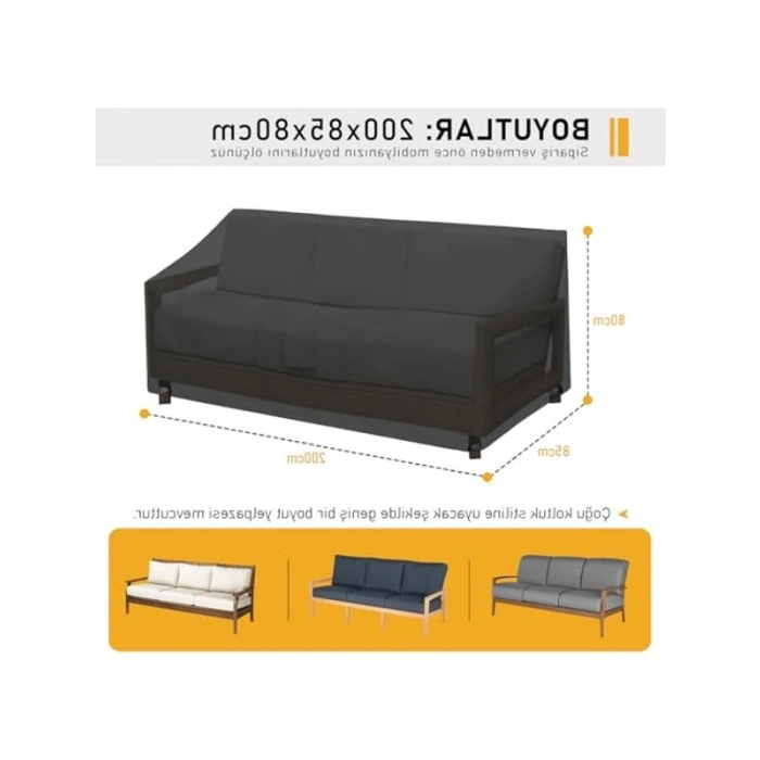Su Geçirmez Çift Kişilik Koltuk Örtüsü, Bahçe Koruma Kılıfı, 200-85-80cm - Siyah