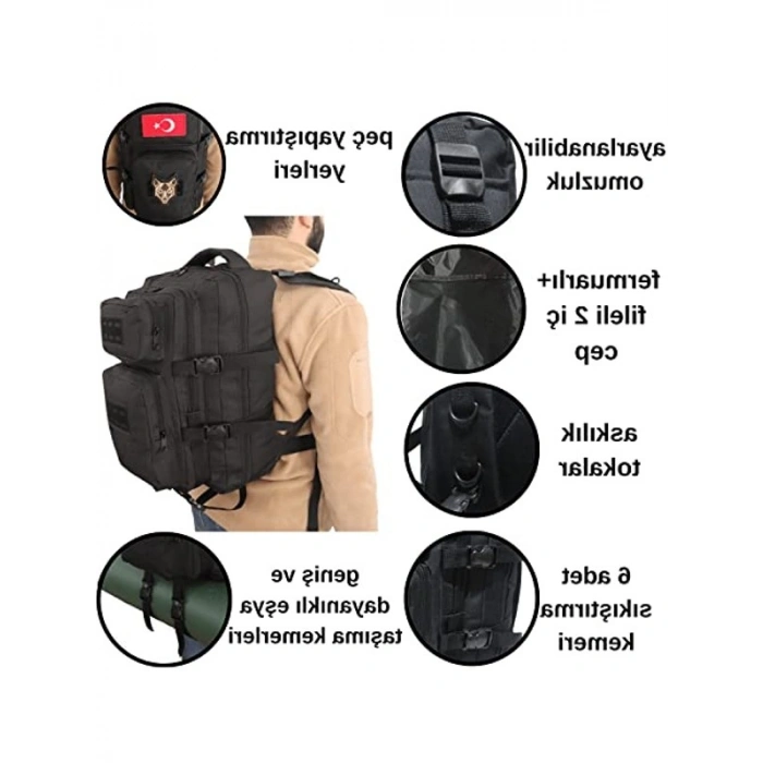 Su Geçirmez Çok Gözlü Taktik Sırt Çantası, Outdoor Kullanım