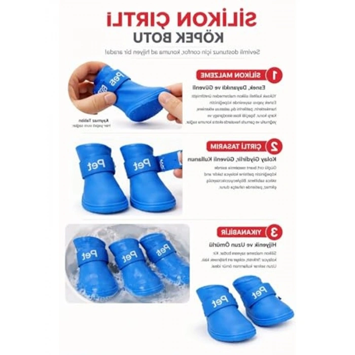 Su Geçirmez Köpek Ayakkabısı - 4’lü Set, Koruyucu Patik