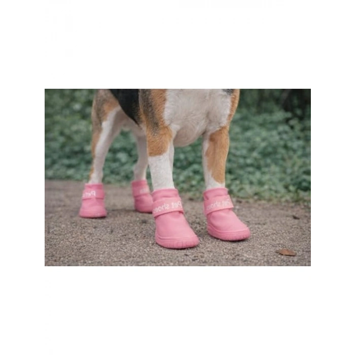 Su Geçirmez Pembe Renkli Köpek Botu, 4lü Set, Koruyucu