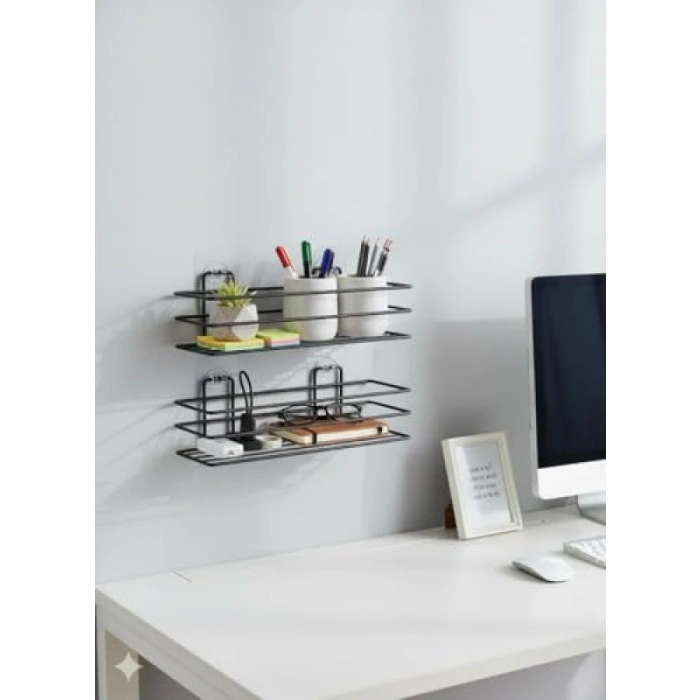 Su Geçirmez Yapışkanlı Banyo ve Mutfak Rafı Seti – Tek Katlı Organizer (2 Adet)