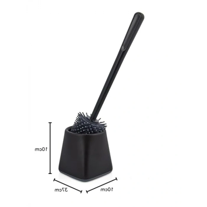 Su Lekesi Tutmayan Silikon Tuvalet Fırçası Seti - Siyah Kare