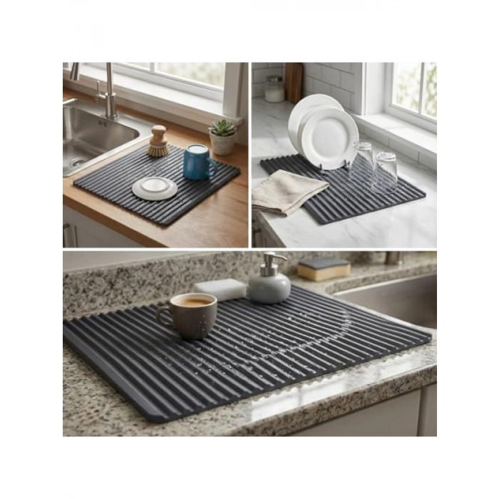 Su Süzgeçli Plastik Bulaşık Kurutma Matı - Kaymaz ve Kolay Temizlenebilir